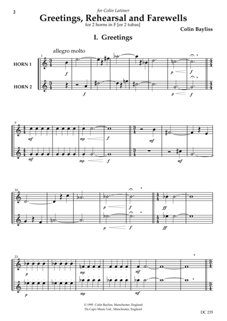 Free Sheet Music Greetings Rehearsal And Farewells For 2 Horns In F