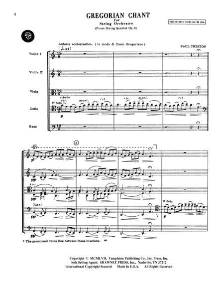 Gregorian Chant For String Orchestra Violin 1 Sheet Music