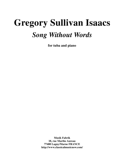 Gregory Sullivan Isaacs Song Without Words For Tuba And Piano Sheet Music