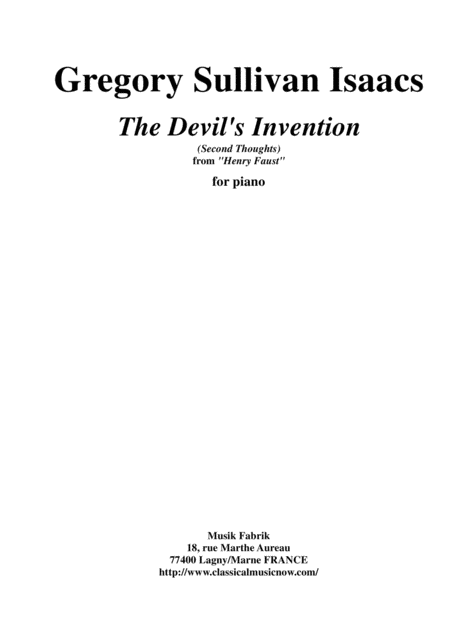 Gregory Sullivan Isaacs The Devils Invention For Piano Sheet Music