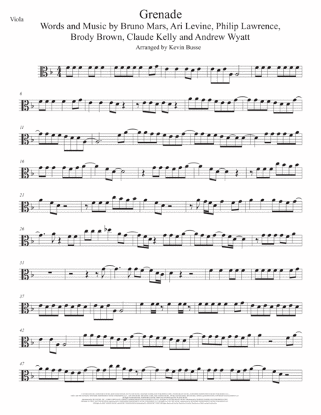 Free Sheet Music Grenade Original Key Viola