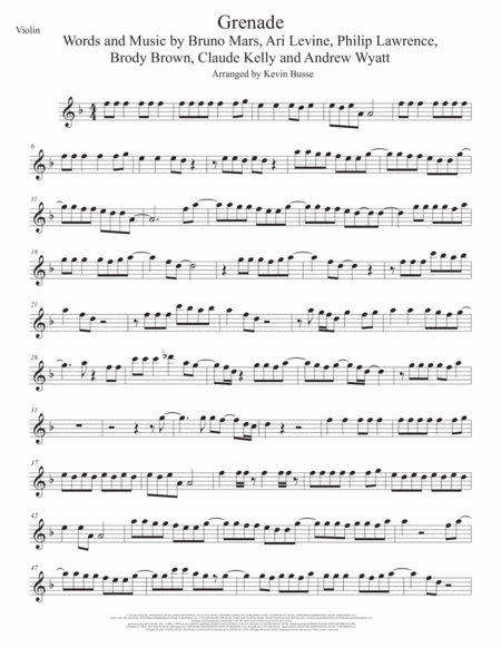 Grenade Original Key Violin Sheet Music