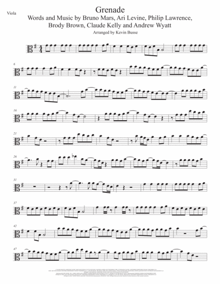 Grenade Viola Sheet Music