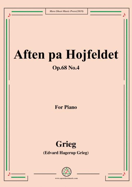 Free Sheet Music Grieg Aften Pa Hojfeldet Op 68 No 4 For Piano