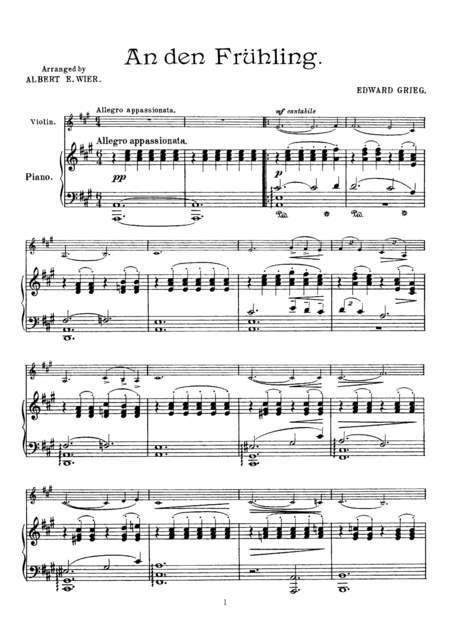 Free Sheet Music Grieg An Den Frhling To Spring For Violin Piano Vn002