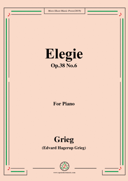 Grieg Elegie Op 38 No 6 For Piano Sheet Music