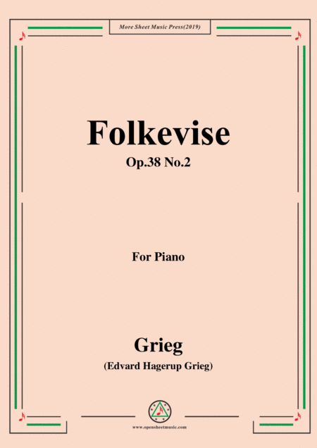 Grieg Folkevise Op 38 No 2 For Piano Sheet Music