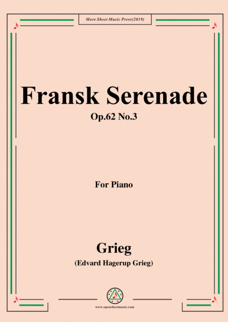 Free Sheet Music Grieg Fransk Serenade Op 62 No 3 For Piano