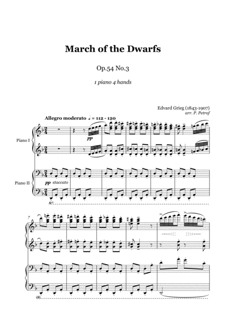 Grieg March Of The Dwarfs Op 54 No 3 1 Piano 4 Hands Score And Parts Sheet Music