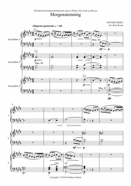 Grieg Morgenstemning Morning Mood From Peer Gynt Accordion Trio Sheet Music