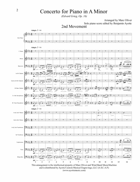 Free Sheet Music Grieg Piano Concerto In A Minor Second Movement Transcribed For Concert Band