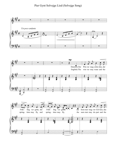 Free Sheet Music Grieg Solveigs Song For Voice And Piano