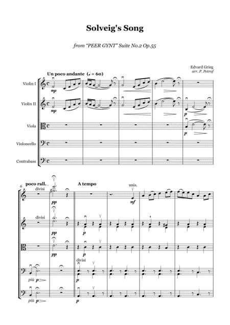 Grieg Solveigs Song String Orchestra Score And Parts Sheet Music