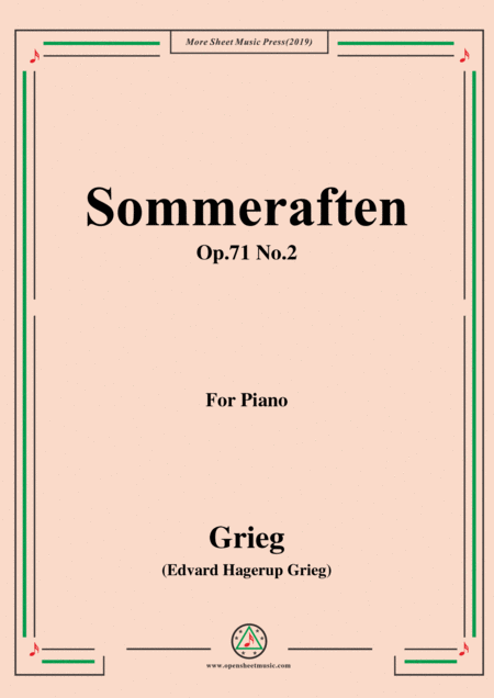 Free Sheet Music Grieg Sommeraften Op 71 No 2 For Piano