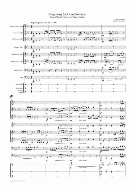 Free Sheet Music Grieg Srgemarj For Rikard Nordraak Funeral March For Rikard Nordraak Griegs Own Transcription For Brass Ensemble