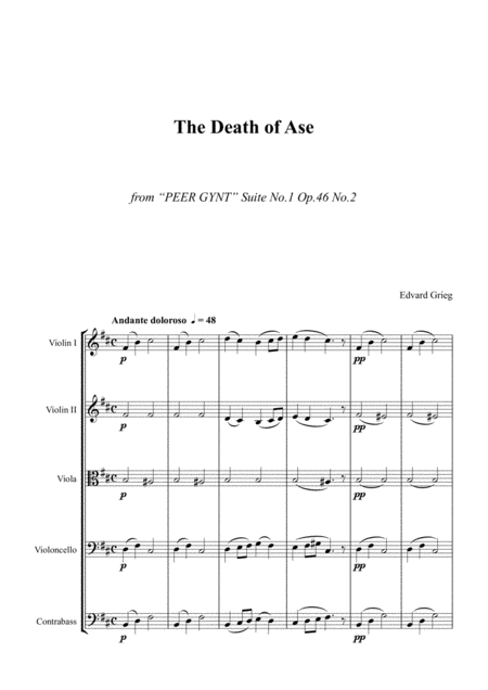 Grieg The Death Of Ase String Orchestra Score And Parts Sheet Music