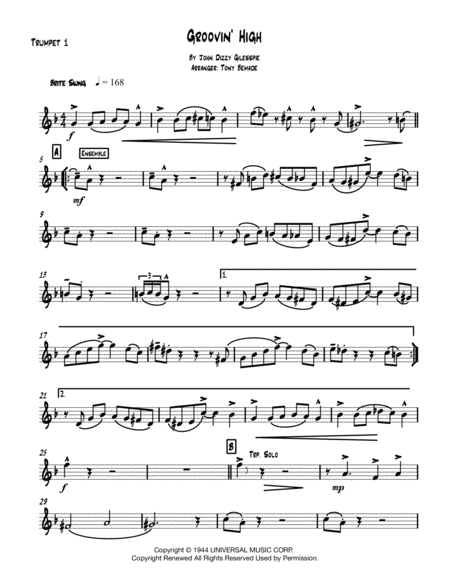 Groovin High Brass Quintet Sheet Music