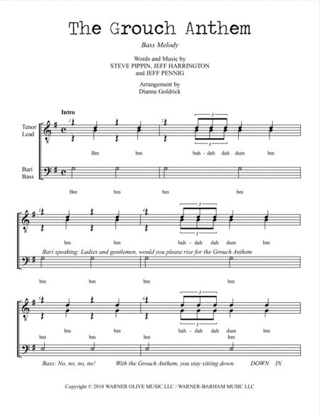 Free Sheet Music Grouch Anthem Ttbb A Cappella