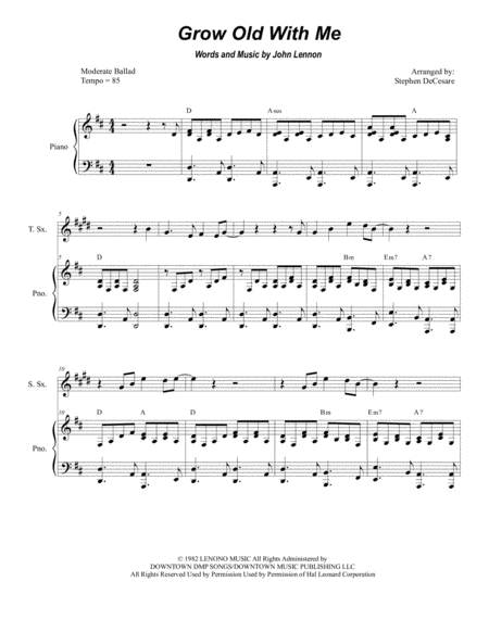 Grow Old With Me Duet For Soprano And Tenor Saxophone Sheet Music