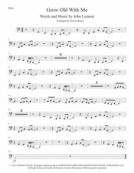 Free Sheet Music Grow Old With Me Easy Key Of C Tuba