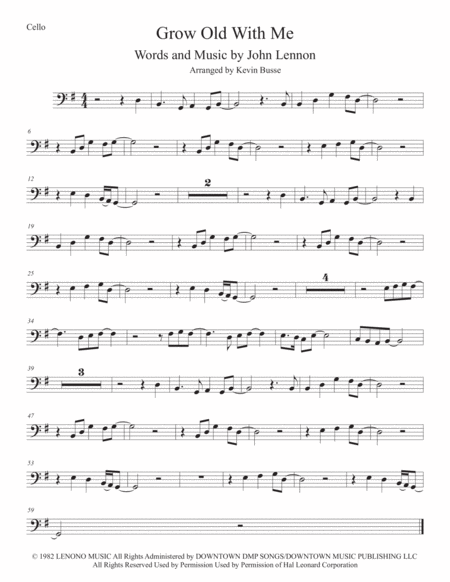 Grow Old With Me Original Key Cello Sheet Music