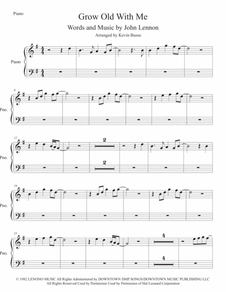 Grow Old With Me Original Key Piano Sheet Music