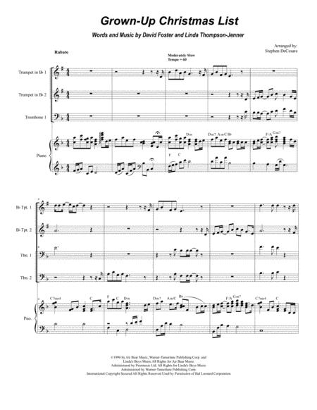 Free Sheet Music Grown Up Christmas List For Brass Quartet And Piano Alternate Version