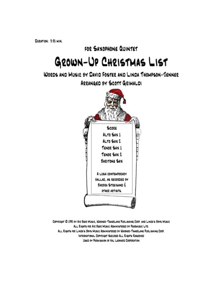 Grown Up Christmas List For Saxophone Quintet Aattb Sheet Music