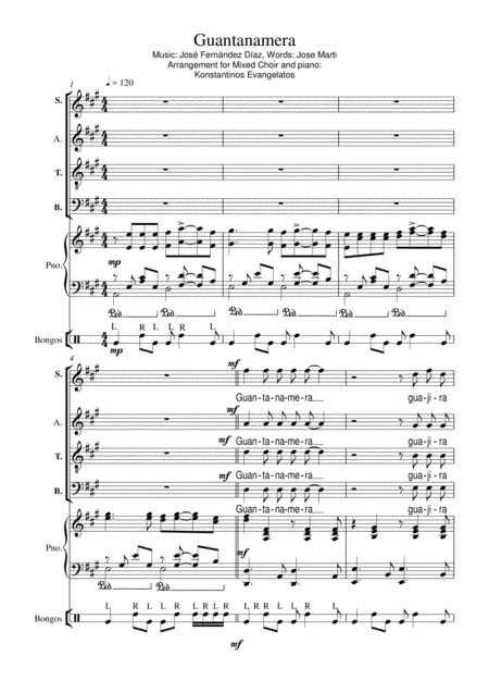 Guantanamera Satb Piano Sheet Music