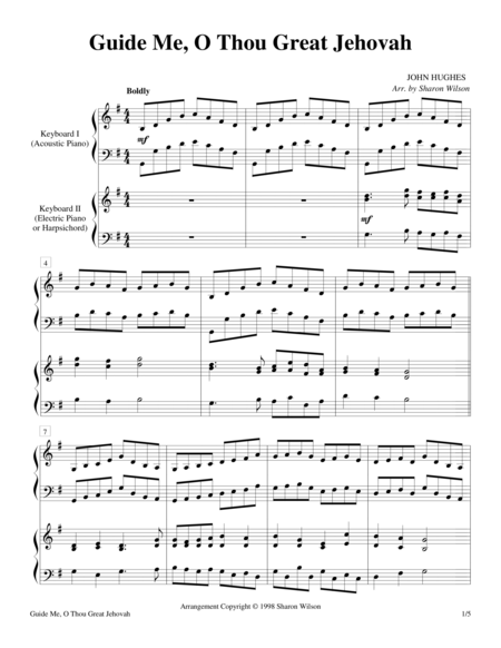Free Sheet Music Guide Me O Thou Great Jehovah 2 Pianos 4 Hands