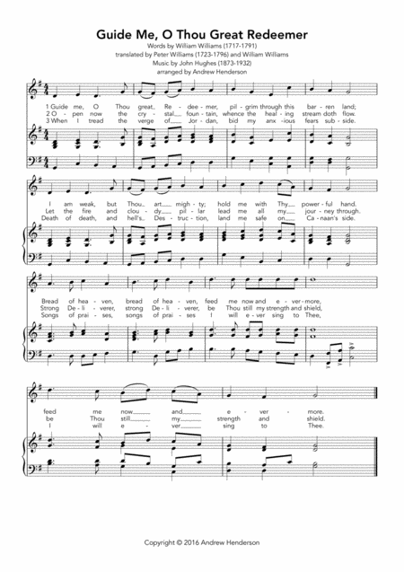 Guide Me O Thou Great Redeemer Easy Piano With Voice Sheet Music