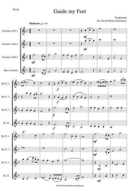 Guide My Feet For Clarinet Quartet Sheet Music