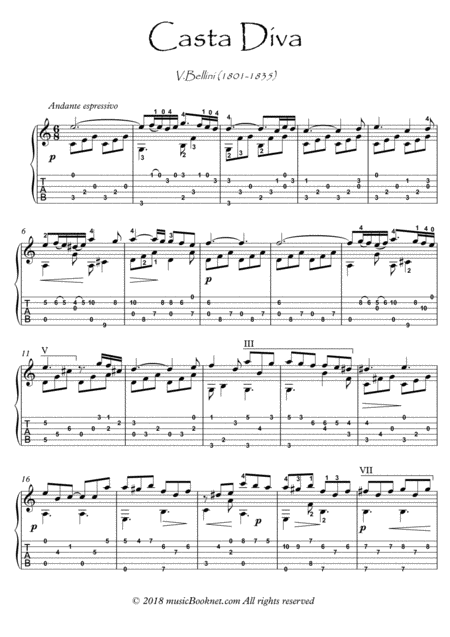 Free Sheet Music Guitar Classics Casta Diva By Bellini