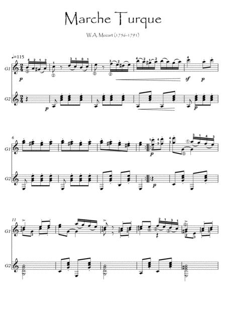 Free Sheet Music Guitar Duet Alla Turca By Mozart