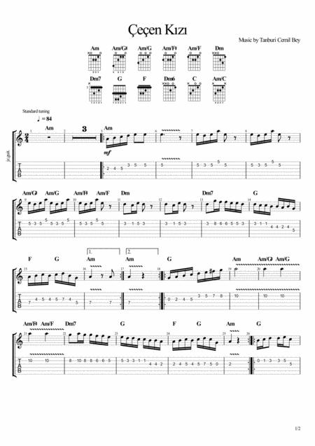 Guitar Tablature For Een K Z Tanburi Cemil Bey Sheet Music