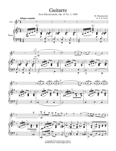 Guitarre Op 45 No 2 For Flute And Piano Sheet Music