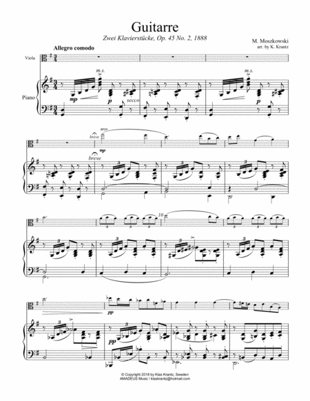 Free Sheet Music Guitarre Op 45 No 2 For Viola And Piano