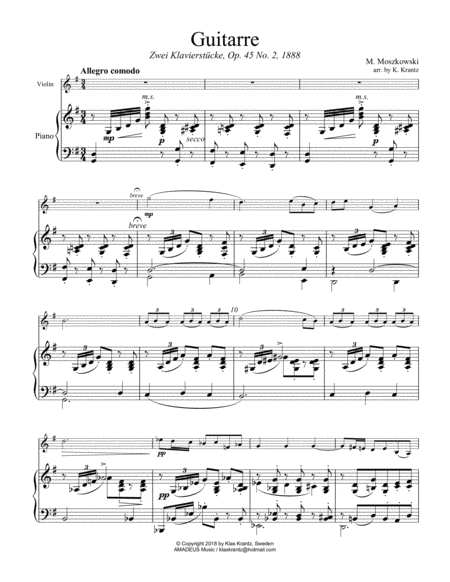 Free Sheet Music Guitarre Op 45 No 2 For Violin And Piano