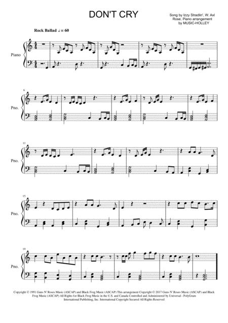 Free Sheet Music Guns N Roses Dont Cry Easy Piano Sheet