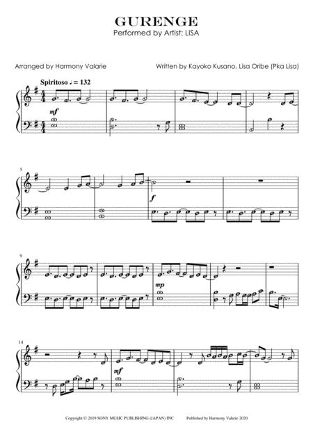 Free Sheet Music Gurenge Demon Slayer Op With Note Names Level 2 3