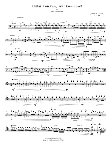 Guthrie Fantasia On Veni Veni Emmanuel For Solo Cello Sheet Music