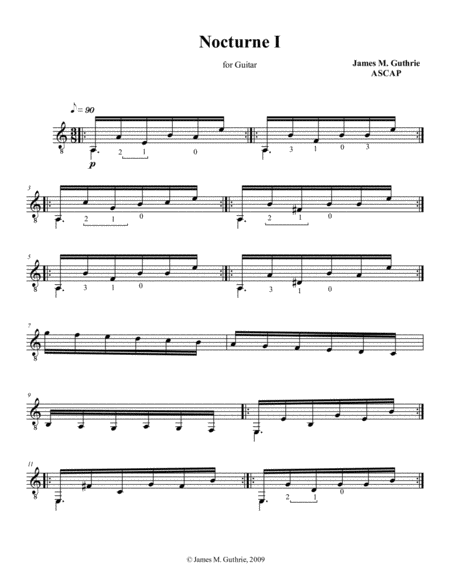 Guthrie Nocturne For Solo Guitar No 1 Sheet Music