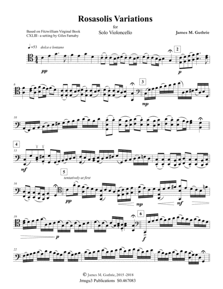 Free Sheet Music Guthrie Rosasolis Variations For Solo Cello