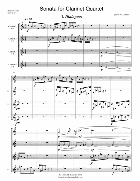 Guthrie Sonata For Clarinet Quartet Sheet Music