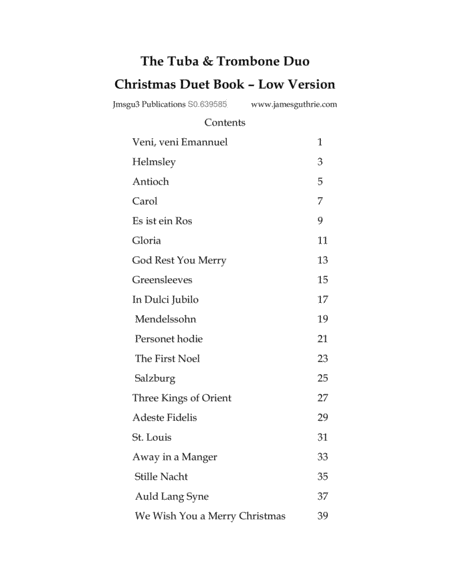 Guthrie The Tuba Trombone Duo Christmas Duet Book Low Version Sheet Music