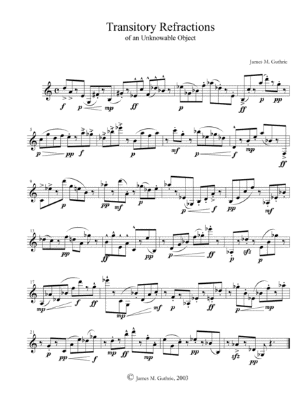 Guthrie Transitory Refractions For Solo Clarinet Sheet Music