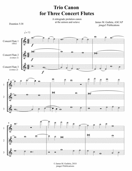 Free Sheet Music Guthrie Trio Canon For 3 Concert Flutes