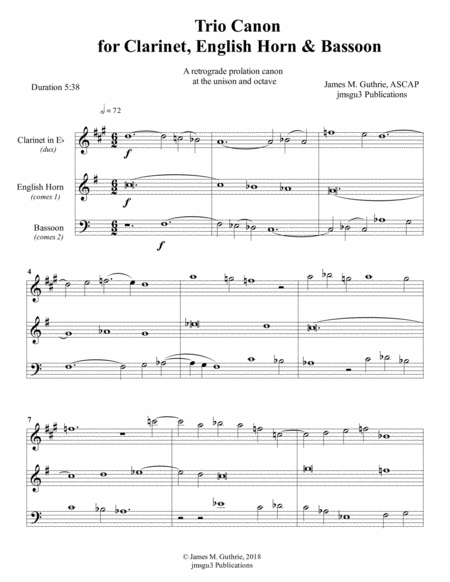 Guthrie Trio Canon For Eb Clarinet English Horn Bassoon Sheet Music