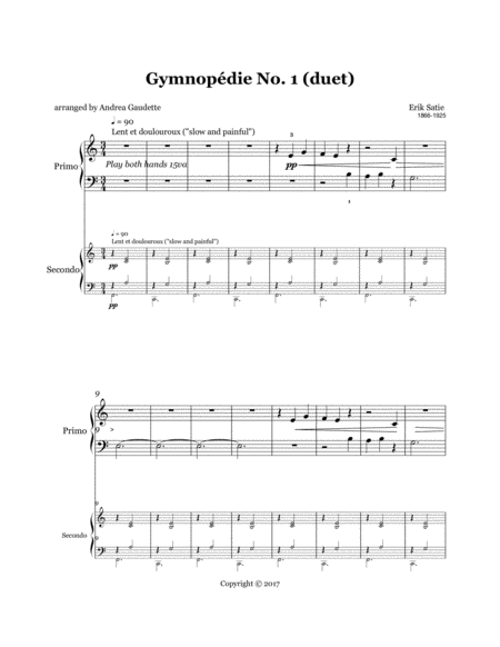 Gymnopdie No 1 Piano Duet Sheet Music