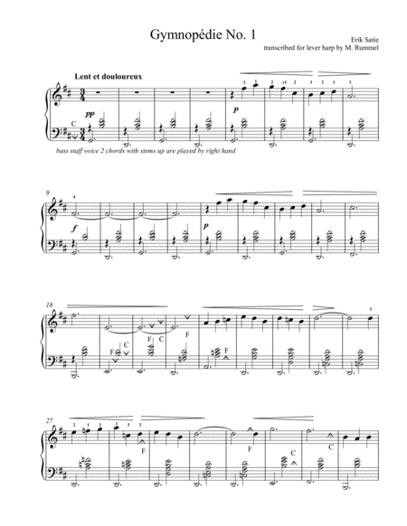 Free Sheet Music Gymnopedie I For Lever Harp Solo